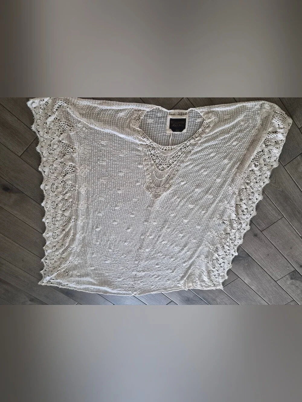 Soft Surroundings Label Noir Crochet Lace Pullover Cover-Up Cream 100% Cotton